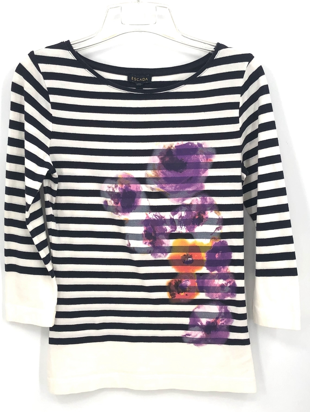 Escada women's size 34 nautical striped floral print blouse 3/4 sleeve